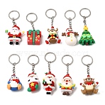 10Pcs 10 Styles Christmas Theme PVC Plastic Pendant Keychains, with Iron Keychain Clasp Findings, Mixed Shapes, 98~111mm, 1pc/style(KEYC-JKC00934)