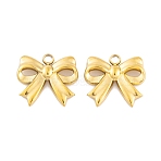 Ion Plating(IP) 304 Stainless Steel Charms, Bowknot Charm, Real 18K Gold Plated, 13.5x15x3mm, Hole: 1.8mm(X-STAS-G335-01G)