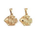 304 Stainless Steel Pendants, Fish Charm, Golden, 17.5x17x5mm, Hole: 7x3.5mm(STAS-P438-38A-G)