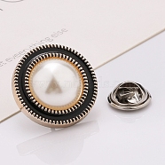 Plastic Brooch, Alloy Pin, with Enamel, Imitation Pearl, for Garment Accessories, Round, Black, 21mm(SENE-PW0013-07B-16C)