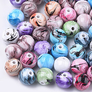 Opaque Spray Painted Acrylic Beads, Round, Mixed Color, 14x13mm, Hole: 2.5mm, about 320pcs/500g(MACR-S361-22C)