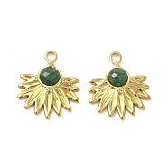 Natural African Jade Pendants, Faceted Flower Charms, with Vacuum Plating Real 18K Gold Plated 201 Stainless Steel Findings, 24x20.5x4.5mm, Hole: 2.5mm(STAS-J401-VC692)