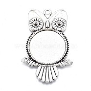 Tibetan Style Alloy Owl Pendant Rhinestone Cabochon Settings, Cadmium Free & Lead Free, Tray, Antique Silver, Tray: 20mm, 45x29x2.5mm, Hole: 2.5mm, Fit for 3mm rhinestone, about 132pcs/1000g(TIBEP-TD001-038AS-RS)