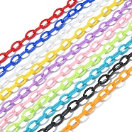 10 Stands 10 Colors Handmade Opaque Acrylic Cable Chains, Oval, Mixed Color, 13x7.5x2mm, 19.88 inch~23.62 inch(50.5~51cm)/strand, 1 Strand/color(KY-YW0001-21)