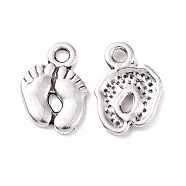 Tibetan Style Alloy Charms, Foot Print, Cadmium Free & Nickel Free & Lead Free, Antique Silver, 14x10x2mm, Hole: 2mm(LF10517Y-NF)