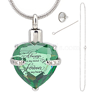 CREATCABIN August Glass Urn Pendant Necklace DIY Making Kit, Including 1Pc Heart Glass Urn Pendant with Always On My Mind Forever In My Heart, 1Pc 304 Stainless Steel Women Chain Necklaces, 1 set Stainless Steel Mini Funnel, Lime Green, Pendant: 33x21.5x11.5mm, Hole: 5mm(DIY-CN0001-82E)