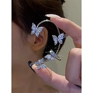 Fashionable Tassel Brass Cuff Earrings, with High Sense of Curve, with Rhinestone, Butterfly, Platinum, 55mm(WGDF8A9-01)