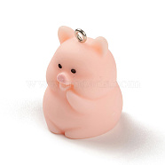 Opaque Resin Pendants, Cute Pig Charms, with Platinum Plated Iron Loops, Pig, 28x22.5x21.5mm, Hole: 2mm(RESI-K023-03F)