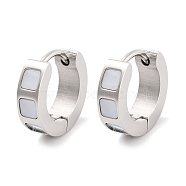 304 Stainless Steel & Natural Shell Huggie Hoop Earrings for Women, with 316 Surgical Stainless Steel Ear Pins, Stainless Steel Color, 4x13~13.5mm(EJEW-C096-24P)