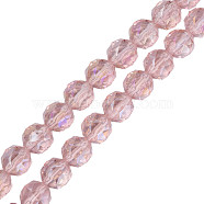 Electroplate Transparent Glass Beads Strands, Faceted, Round, Pink, 12x11mm, Hole: 1.2mm, about 50pcs/strand, 22.05 inch(56cm)(EGLA-N002-34A-C02)