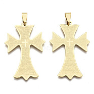 201 Stainless Steel Big Pendants, Cross with Word Padre Nuestro, Real 18K Gold Plated, 50.5x32x1mm, Hole: 4x7.5mm(X-STAS-R115-15G)
