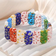 Handmade Millefiori Lampwork Beaded Stretch Bracelets for Men Women, Oval, Colorful, 7/8~1x1/2 inch(2.3~2.4x1.15~1.2cm), Inner Diameter: 2~2-3/8 inch(4.95~5.95cm)(BJEW-G738-01C-14)