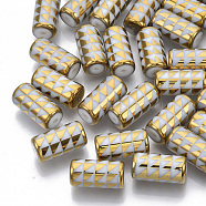 Electroplate Glass Beads, Column with Triangle Pattern, Gold, 20x10mm, Hole: 1.2mm, about 50pcs/bag(EGLA-N003-05G)