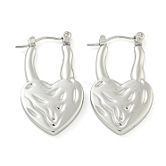 Non-Tarnish 304 Stainless Steel Hoop Earrings for Women, Heart, Stainless Steel Color, 27.5x16x3mm(EJEW-S227-38P)