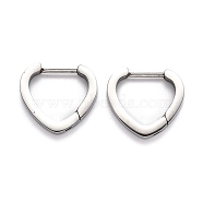 304 Stainless Steel Heart Huggie Hoop Earrings, Heart, Stainless Steel Color, 15x16.5x3mm, Pin: 1mm(STAS-H156-15P)