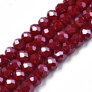 Electroplate Glass Beads Strands, Pearl Luster Plated, Faceted, Rondelle, Dark Red, 6x5mm, Hole: 1mm, about 83~85pcs/strand, 38~39cm(EGLA-A034-P6mm-A22)