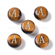 Natural Tiger Eye Beads, Rondelle with Letter, Letter A, 8.5~9x5~5.5mm, Hole: 1.2mm(G-L524-20A-02)