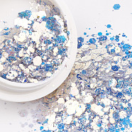 Laser Shining Nail Art Glitter, Manicure Sequins, DIY Sparkly Paillette Tips Nail, Alice Blue, 39x15.5mm(MRMJ-S015-002A)