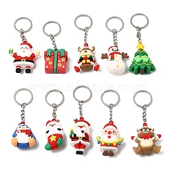 10Pcs 10 Styles Christmas Theme PVC Plastic Pendant Keychains, with Iron Keychain Clasp Findings, Mixed Shapes, 98~111mm, 1pc/style(KEYC-JKC00934)