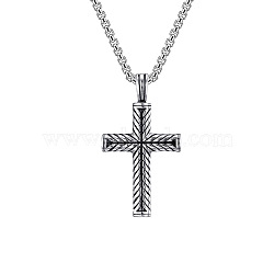 Stainless Steel Cross Pendant Necklaces for Men, Antique Silver, 20.08~31.50 inch(51~80cm)(PW24041074375)