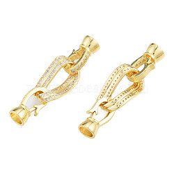 Brass Micro Pave Clear Cubic Zirconia Fold Over Clasps, Nickel Free, Twist Oval, Real 18K Gold Plated, Oval: 19x12x5mm, Clasp: 15x7x7mm, Inner Diameter: 5mm(KK-N231-354LG)