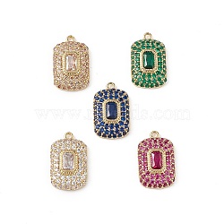 Rack Plating Brass Micro Pave Cubic Zirconia Pendants, Rectangle Charm, Cadmium Free & Lead Free, Long-Lasting Plated, Mixed Color, Real 18K Gold Plated, 17x10x4mm, Hole: 1mm(KK-C019-05G)