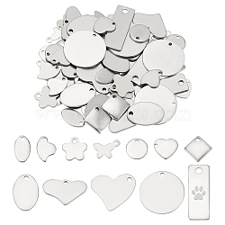 Elite 72Pcs 12 Styles 304 & 201 Stainless Steel Stamping Blank Tag Pendants, Mixed Shapes, Stainless Steel Color, 11~25x7~19x0.6~1.5mm, Hole: 1~2mm, 6pcs/style(STAS-PH0005-58)