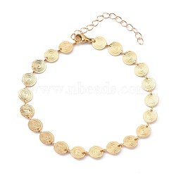 Brass Flat Round Link Chain Anklet, with 304 Stainless Steel Lobster Claw Clasps, Golden, 8-5/8 inch(22cm)(AJEW-AN00404)