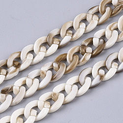 Acrylic Handmade Curb Chains, Imitation Gemstone Style, Antique White, 14x10x3mm, about about 39.37 inch(1m)/strand(SACR-N006-02L)