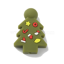 Christmas Theme Food Grade Eco-Friendly Silicone Beads, Chewing Beads For Teethers, DIY Nursing Necklaces Making, Christmas Tree Pattern, 33x23x9mm, Hole: 2.5mm(SIL-WH0015-05B)
