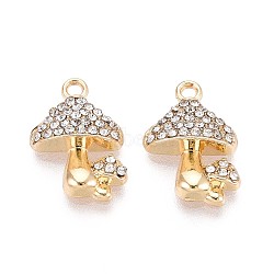 Rack Plating Alloy Rhinestone Pendants, Mushroom, Cadmium Free & Nickel Free & Lead Free, Golden, Crystal, 18x12x4mm, Hole: 1.6mm(PALLOY-T091-25A-G)
