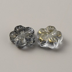 Transparent Glass Beads, with Gold Powder, Flower, Black, 13.5x14x6mm, Hole: 1.2mm(GLAA-CJC0001-17D)