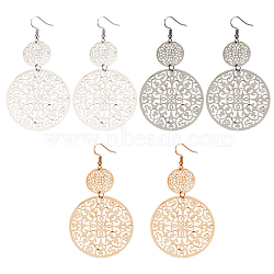 3 Pairs 3 Colors Zinc Alloy Filigree Flower Dangle Earrings for Women, Mixed Color, 85mm, Pin: 0.6mm, 1 Pair/color(EJEW-AN0002-63)