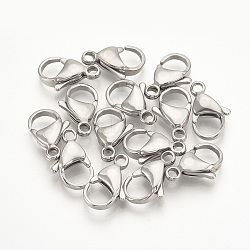 Tarnish Resistant 304 Stainless Steel Lobster Claw Clasps, Stainless Steel Color, 15x9x4mm, Hole: 1mm(STAS-T029-15)