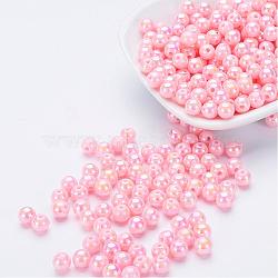 Eco-Friendly Poly Styrene Acrylic Beads, AB Color Plated, Round, Misty Rose, 8mm, Hole: 1mm, about 2000pcs/500g(PL425-C20)