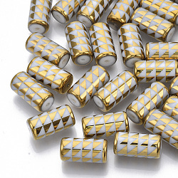 Electroplate Glass Beads, Column with Triangle Pattern, Gold, 20x10mm, Hole: 1.2mm, about 50pcs/bag(EGLA-N003-05G)