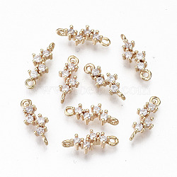 Brass Micro Pave Cubic Zirconia Links Connectors, Light Gold, Long-Lasting Plated, Cadmium Free & Lead Free, Clear, 13x5x2mm, Hole: 1mm(X-KK-S359-079-RS)