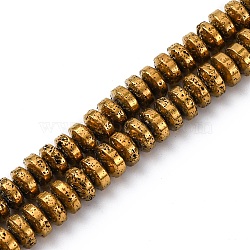 Electroplated Natural Lava Rock Beads Strands, Disc, Golden Plated, 6~6.5x3~3.5mm, Hole: 1.2mm, about 124pcs/strand, 15.75''(40cm)(G-A256-E01-01F)