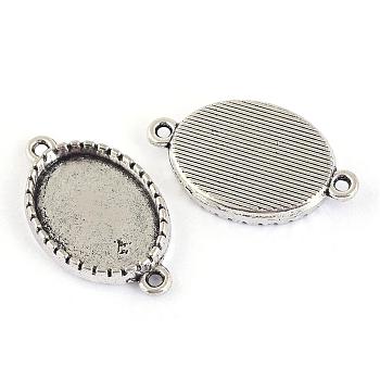 Tibetan Style Alloy Link Cabochon Settings, Oval, Cadmium Free & Lead Free, Antique Silver, Tray: 13x18mm, 27x16x3.5mm, Hole: 2mm, about 350pcs/1000g