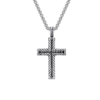 Stainless Steel Cross Pendant Necklaces for Men, Antique Silver, 20.08~31.50 inch(51~80cm)