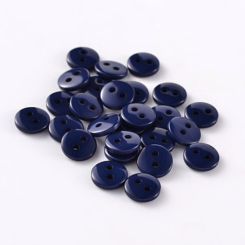 2-Hole Flat Round Resin Sewing Buttons for Costume Design, Prussian Blue, 11.5x2mm, Hole: 1mm