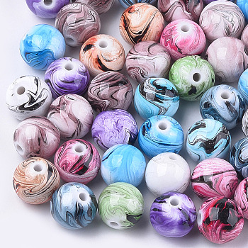 Opaque Spray Painted Acrylic Beads, Round, Mixed Color, 14x13mm, Hole: 2.5mm, about 320pcs/500g
