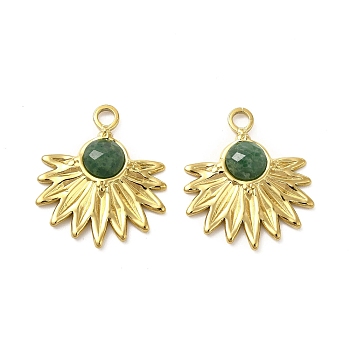 Natural African Jade Pendants, Faceted Flower Charms, with Vacuum Plating Real 18K Gold Plated 201 Stainless Steel Findings, 24x20.5x4.5mm, Hole: 2.5mm
