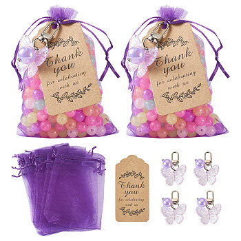 10Pcs Butterfly Acrylic  Pendant Decorations, with Alloy Swivel Clasps and 10Pcs Paper Tag & 10Pcs Bag, Platinum, 55mm