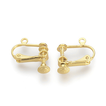 Brass Screw Clip-on Earring Findings, Spiral Ear Clip, Golden, 15x17x5mm, Hole: 1.5mm