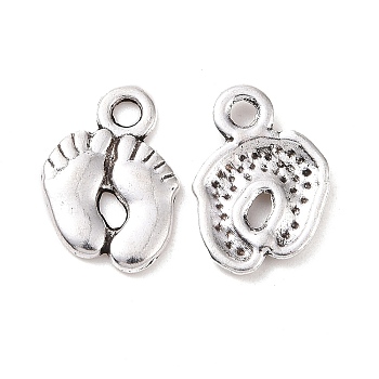 Tibetan Style Alloy Charms, Foot Print, Cadmium Free & Nickel Free & Lead Free, Antique Silver, 14x10x2mm, Hole: 2mm