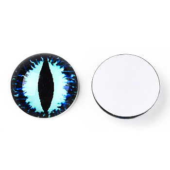 Glass Cabochons, Half Round with Evil Eye, Vertical Pupil, Light Cyan, 20x6.5mm