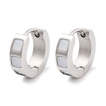 304 Stainless Steel & Natural Shell Huggie Hoop Earrings for Women, with 316 Surgical Stainless Steel Ear Pins, Stainless Steel Color, 4x13~13.5mm