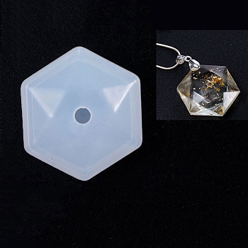 Silicone Molds, Resin Casting Molds, For UV Resin, Epoxy Resin Jewelry Making, Hexagon, White, 33x37x8mm, 33x37x7.5mm, Hole: 5mm, Inner Size: 30x35mm