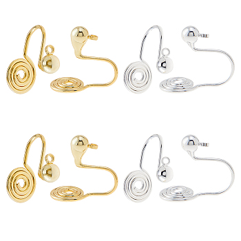 8Pcs 2 Colors Brass Clip-on Earring Findings, with Hoop, Golden & Silver, 14.5x7.5x12.5mm, Hole: 1.2mm, 4pcs/color